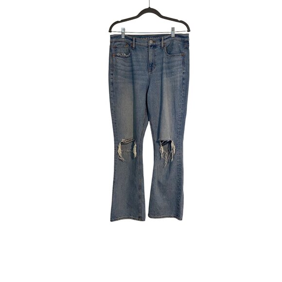 American Eagle 90s Bootcut Jeans Light Wash Distressed Knees Womens Size 10 - Picture 1 of 16